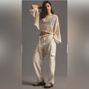 Cream Relaxed-Fit Track Pants with Elastic Waistband L